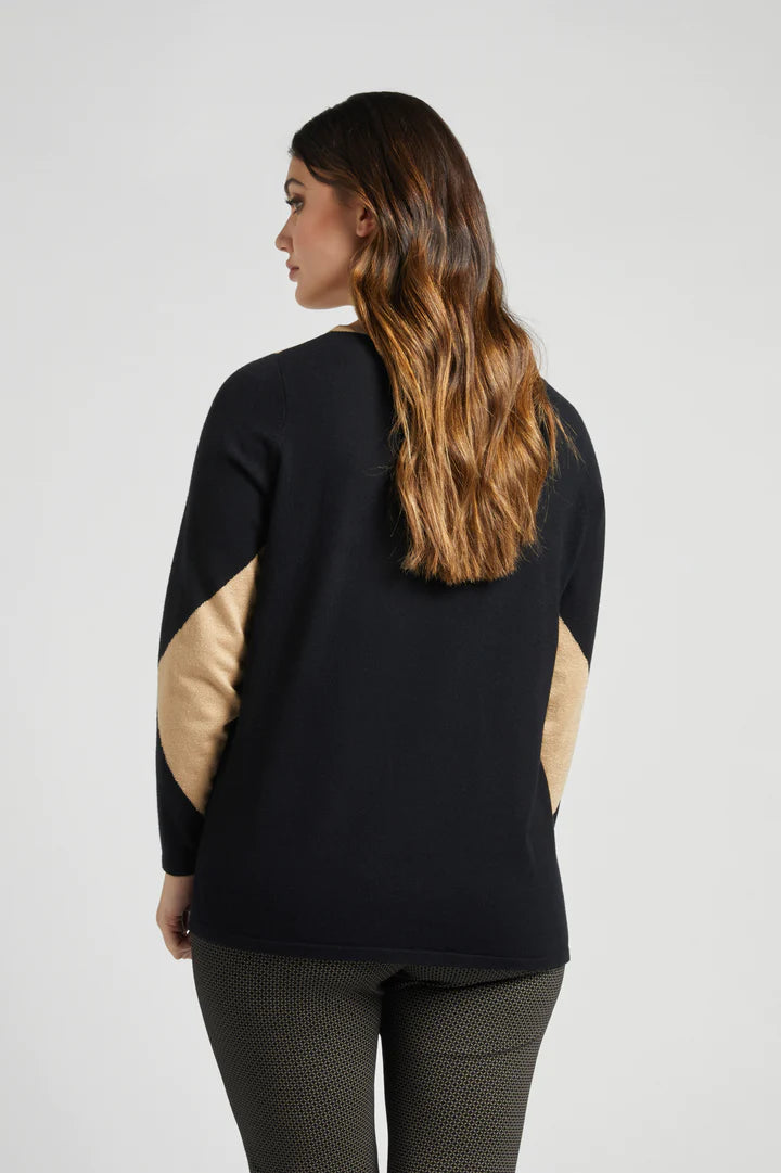 Luisa Viola - Maglia girocollo con intarsio nera e oro - shopmonicamoda
