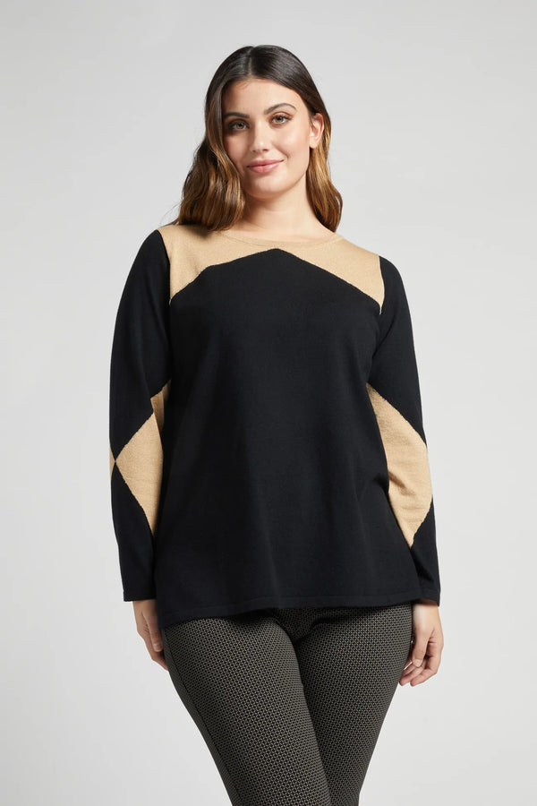 Luisa Viola - Maglia girocollo con intarsio nera e oro - shopmonicamoda