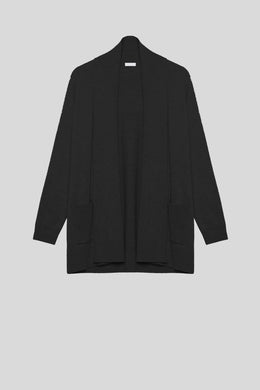 Luisa Viola - Cardigan nero misto lana, con tasche, vestibilità over - shopmonicamoda