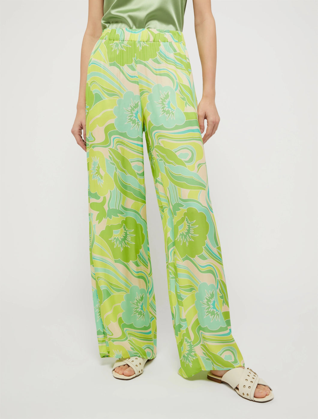 Pennyblack - Pantalone stampati fiori, linea ampia, vita elastica, tasche ai fianchi - shopmonicamoda