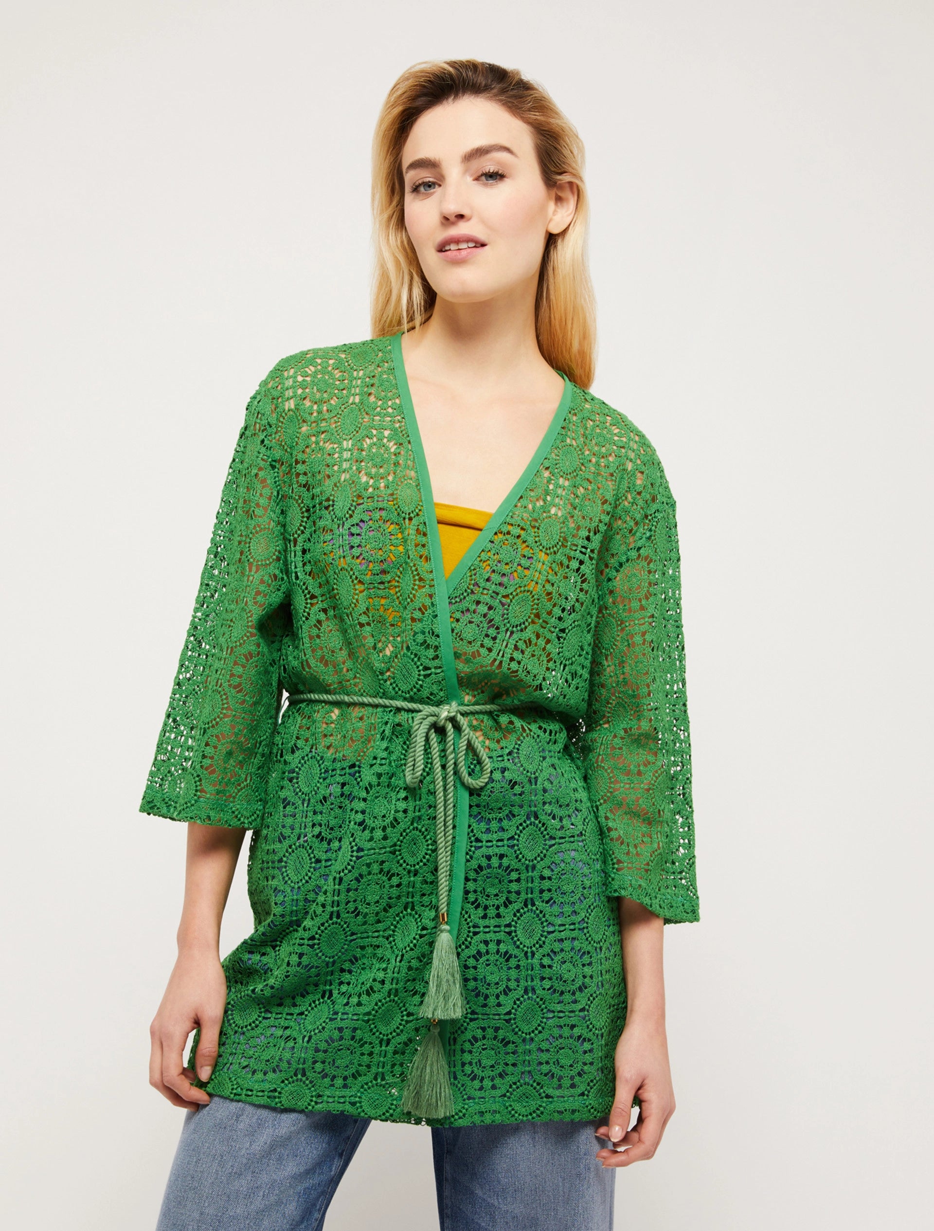 Pennyblack - Cardigan in macrame' di cotone, senza bottoni, maniche a tre quarti - shopmonicamoda