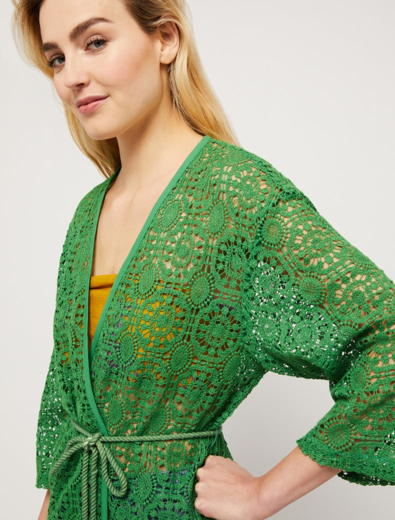 Pennyblack - Cardigan in macrame' di cotone, senza bottoni, maniche a tre quarti - shopmonicamoda
