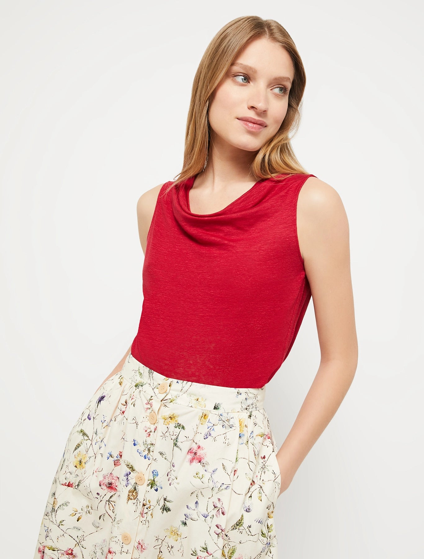 Pennyblack - Top in jersey di lino, color amaranto, collo a cascata - shopmonicamoda