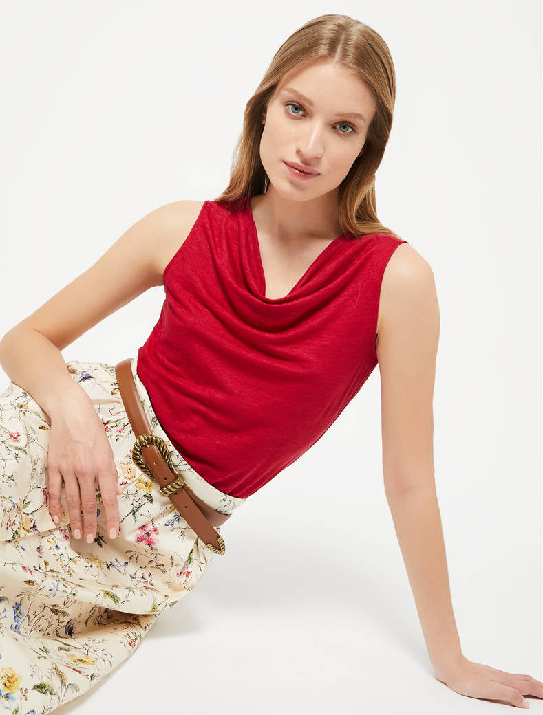 Pennyblack - Top in jersey di lino, color amaranto, collo a cascata - shopmonicamoda