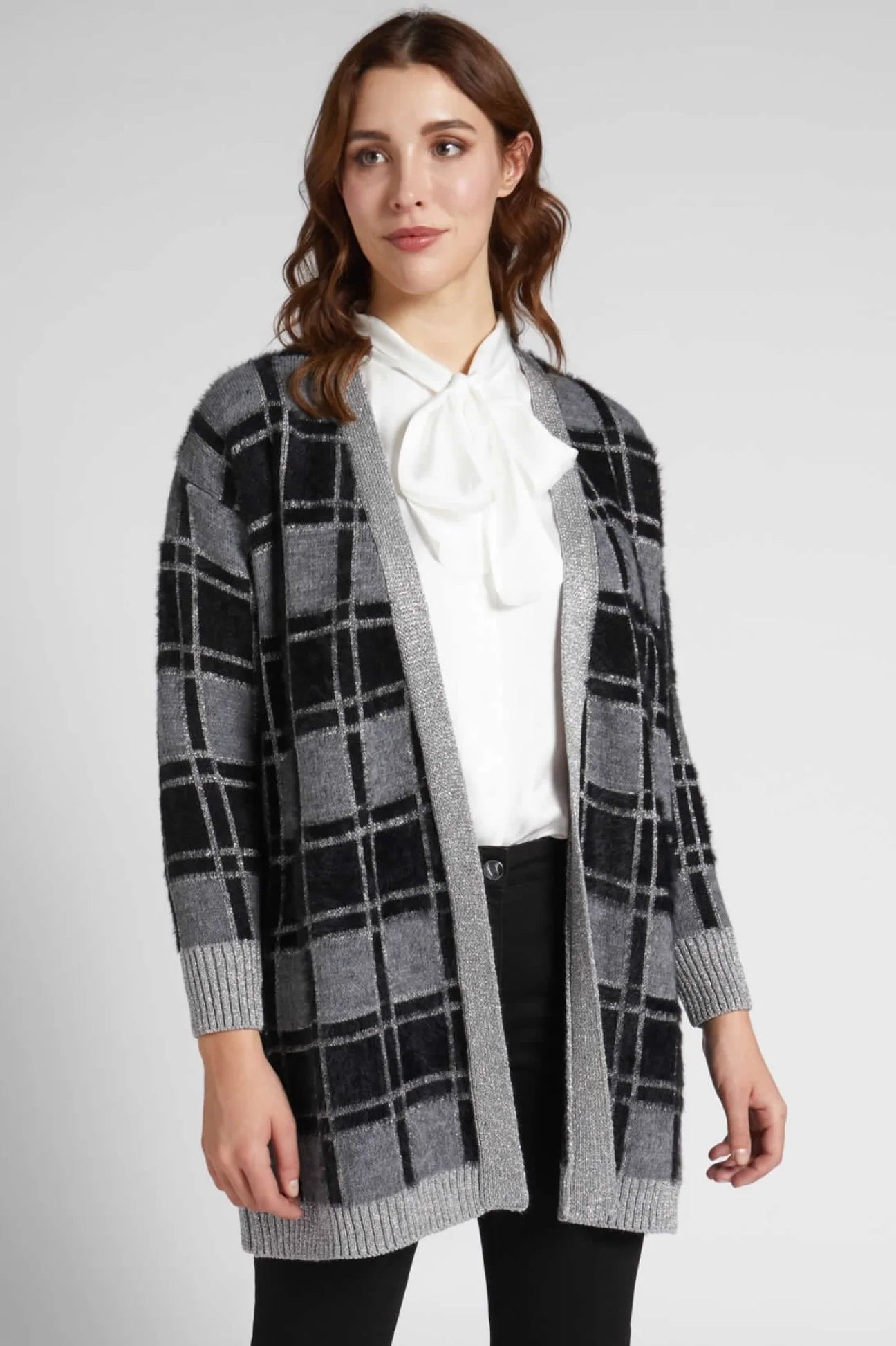 Luisa Viola - Cardigan con inserti in lurex e simil pelliccia jaquard - shopmonicamoda