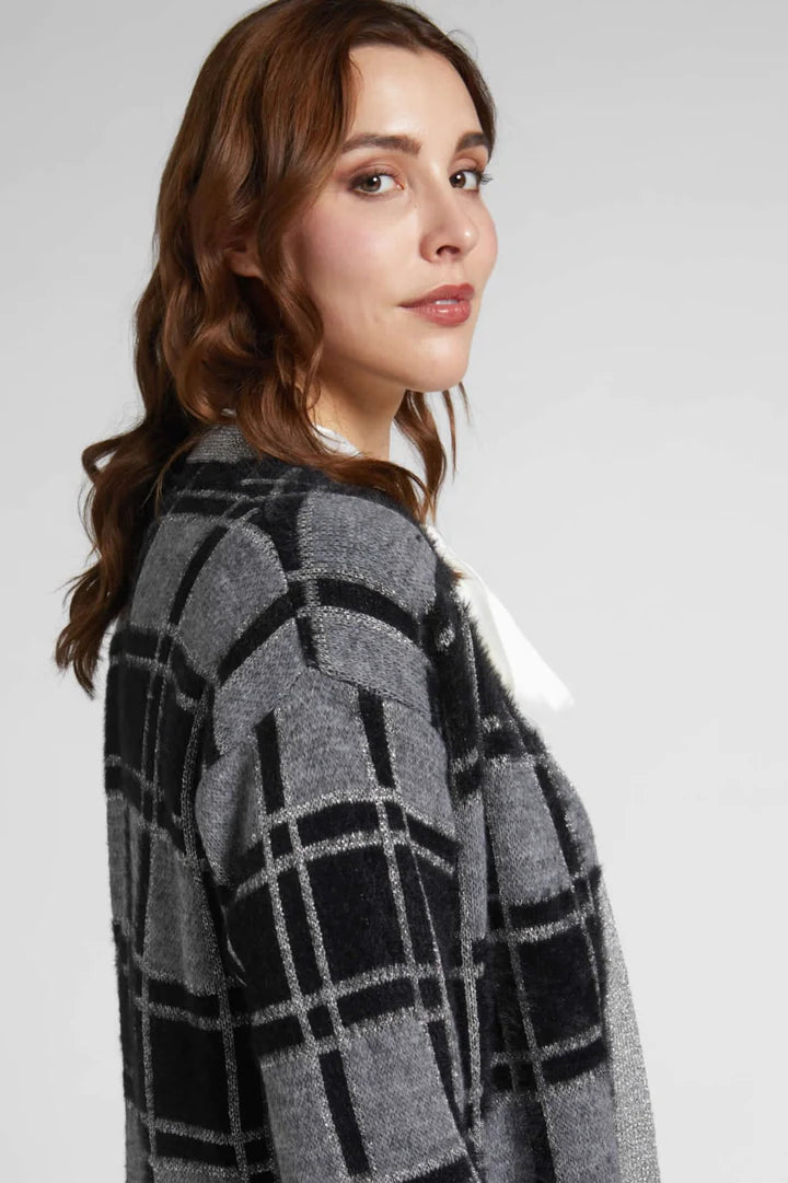 Luisa Viola - Cardigan con inserti in lurex e simil pelliccia jaquard - shopmonicamoda