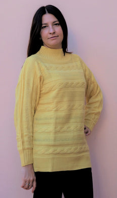 Diana Gallesi - Maglia maxi pull di viscosa e angora, a trecce, color giallo - shopmonicamoda