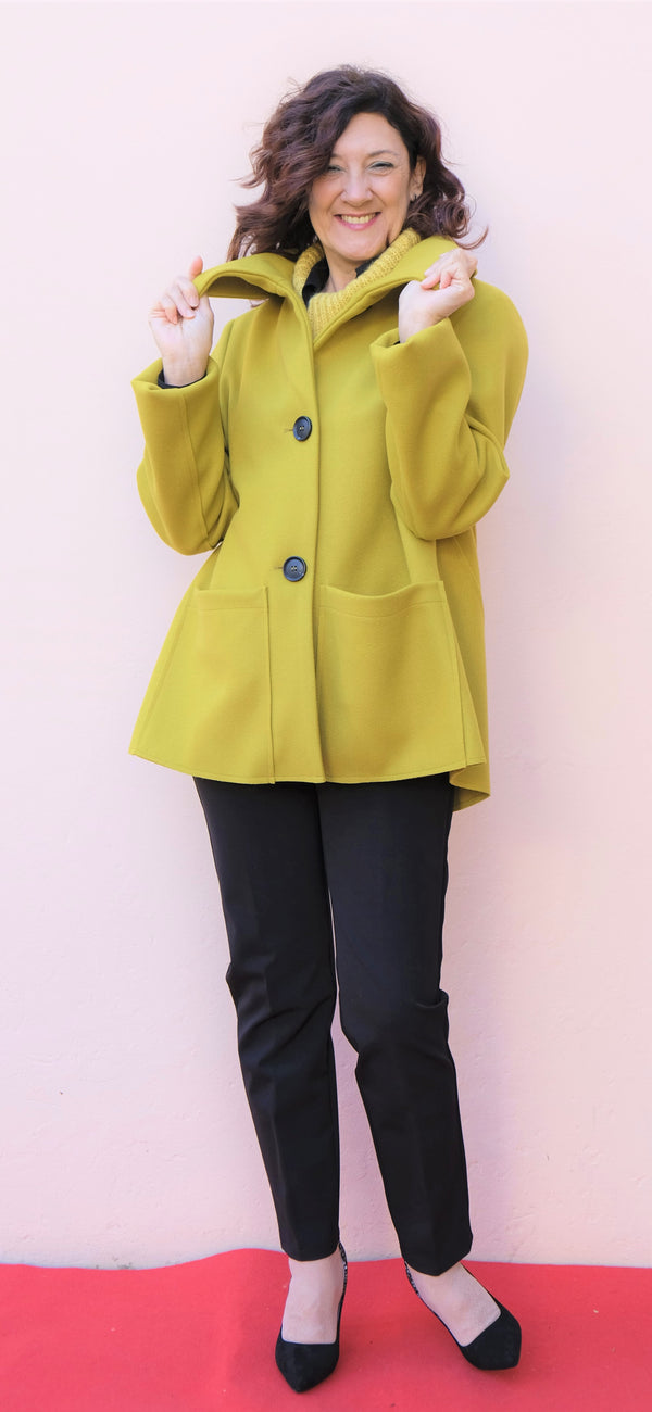 Carla Ferroni - Giacca panno color olio, monopetto, sfoderata, tasche applicate - shopmonicamoda