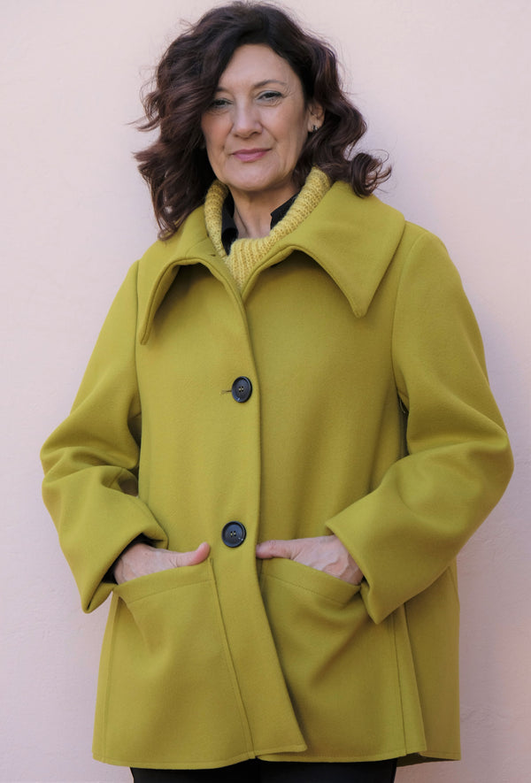 Carla Ferroni - Giacca panno color olio, monopetto, sfoderata, tasche applicate - shopmonicamoda