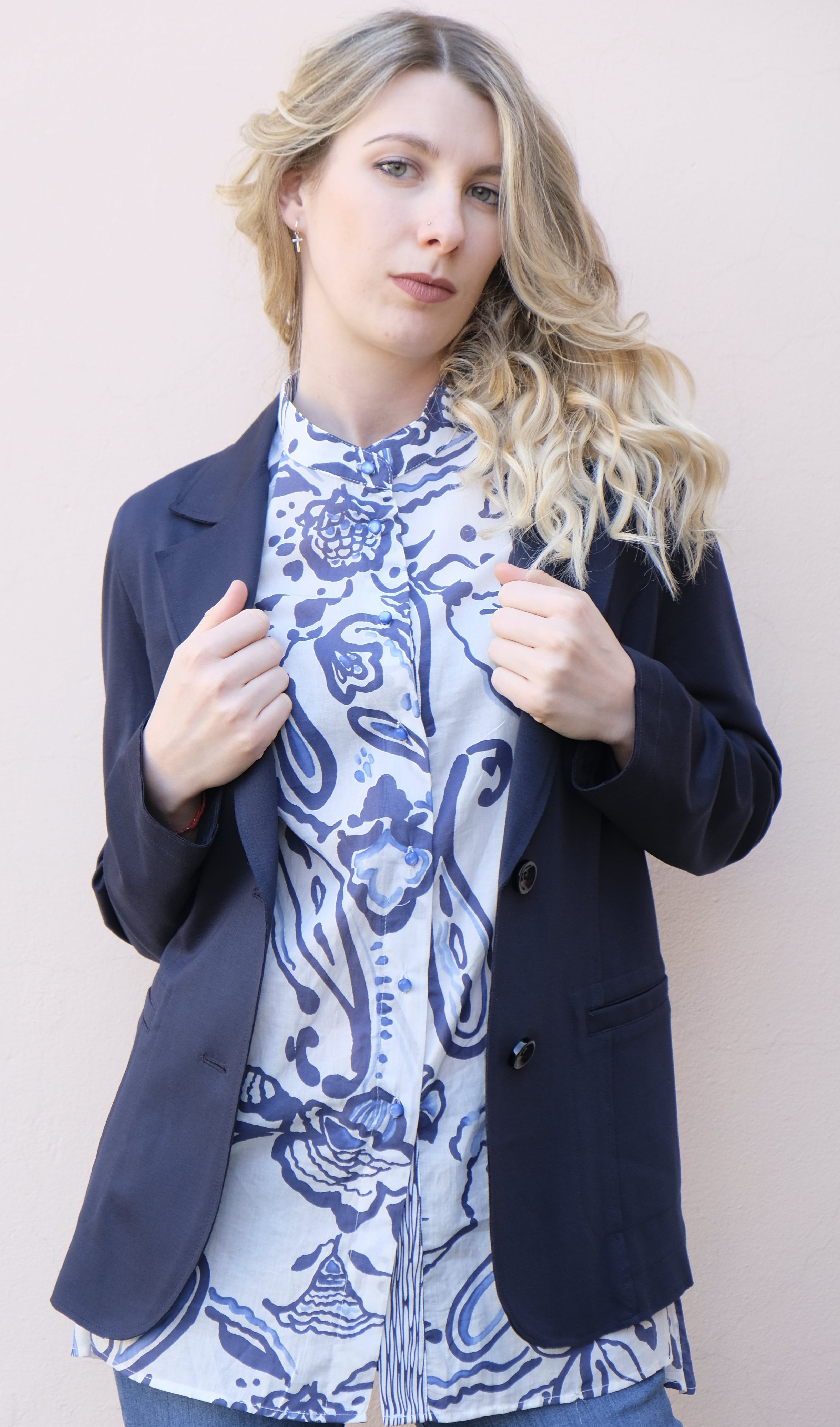 Diana Gallesi - Camicia collo a coreana, puro cotone con disegno cashmere - shopmonicamoda