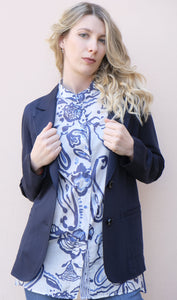 Diana Gallesi - Camicia collo a coreana, puro cotone con disegno cashmere