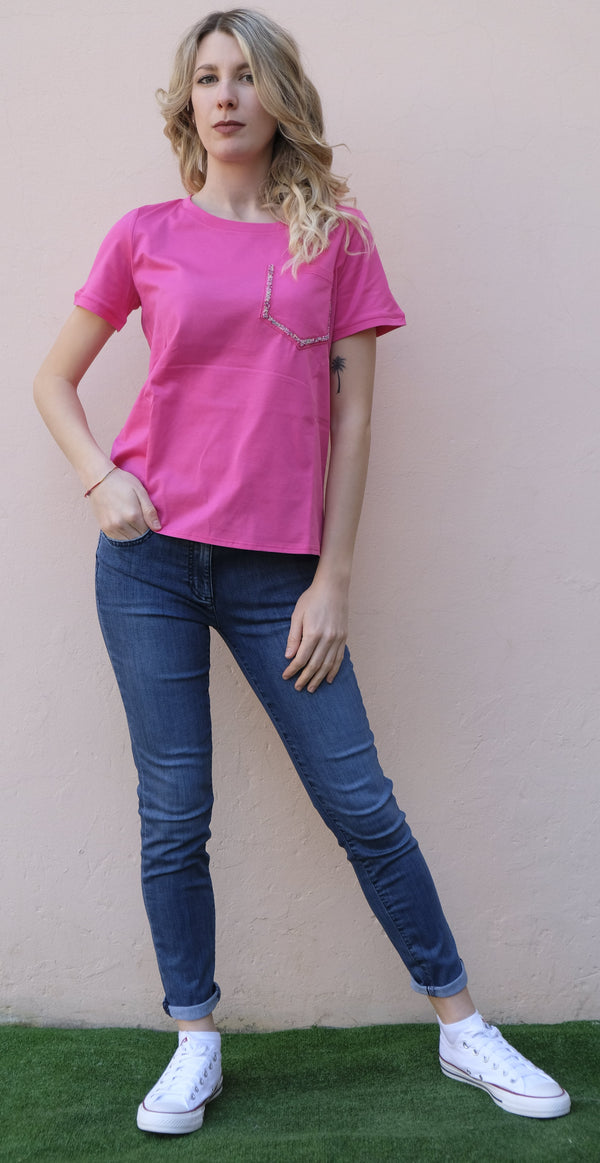 Pennyblack - T-shirt in jersey di cotone fuxia - shopmonicamoda