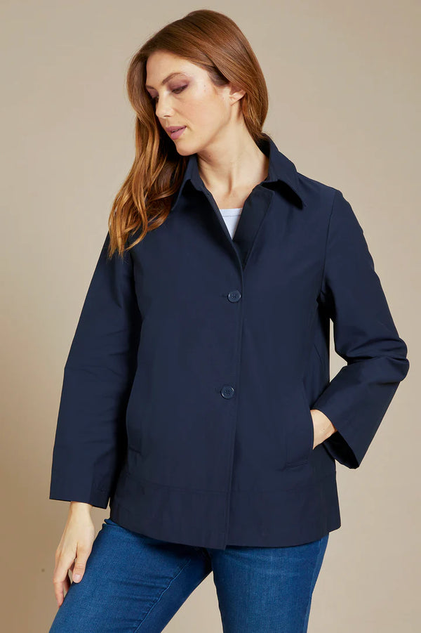 Luisa Viola - Trench blu in tessuto tecnico. Chiusura con bottoni. Collo a rever. - shopmonicamoda