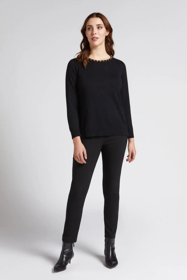 Luisa Viola - Maglia nera in misto lana con castoni - shopmonicamoda