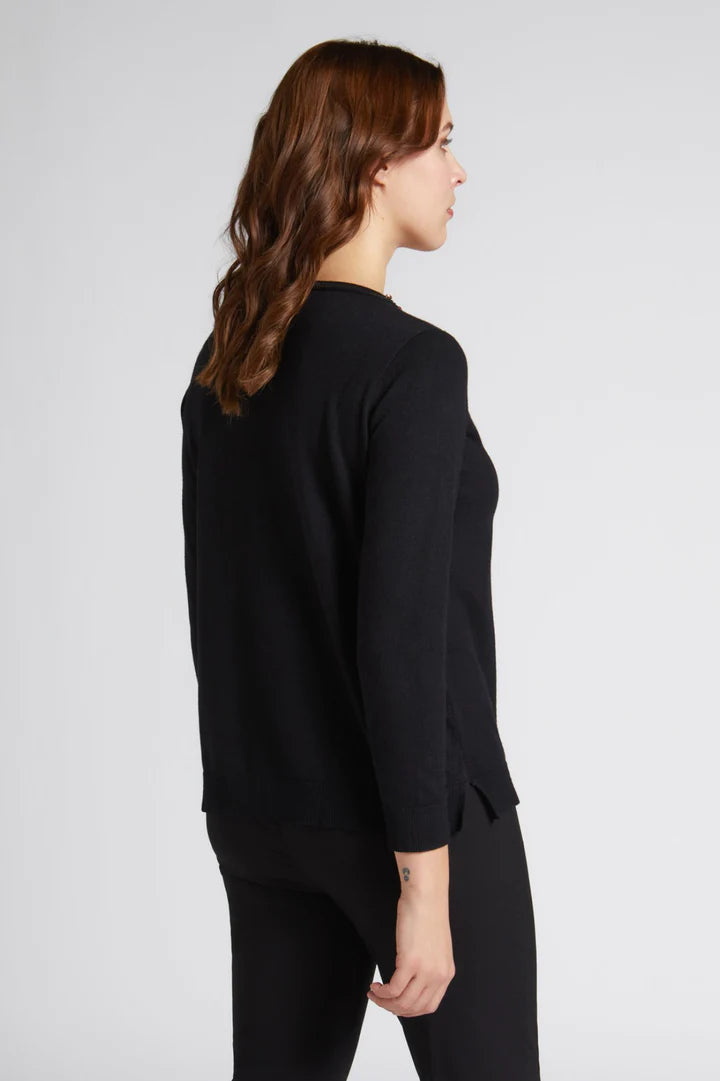 Luisa Viola - Maglia nera in misto lana con castoni - shopmonicamoda