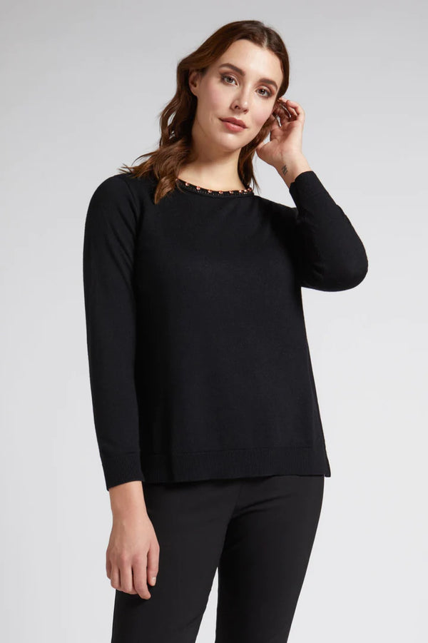 Luisa Viola - Maglia nera in misto lana con castoni - shopmonicamoda